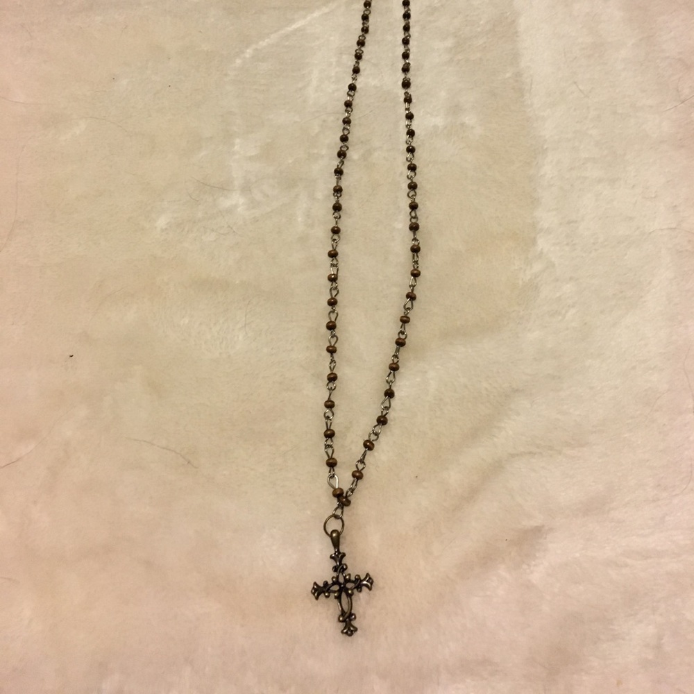 Vintage brass cross on beaded chain